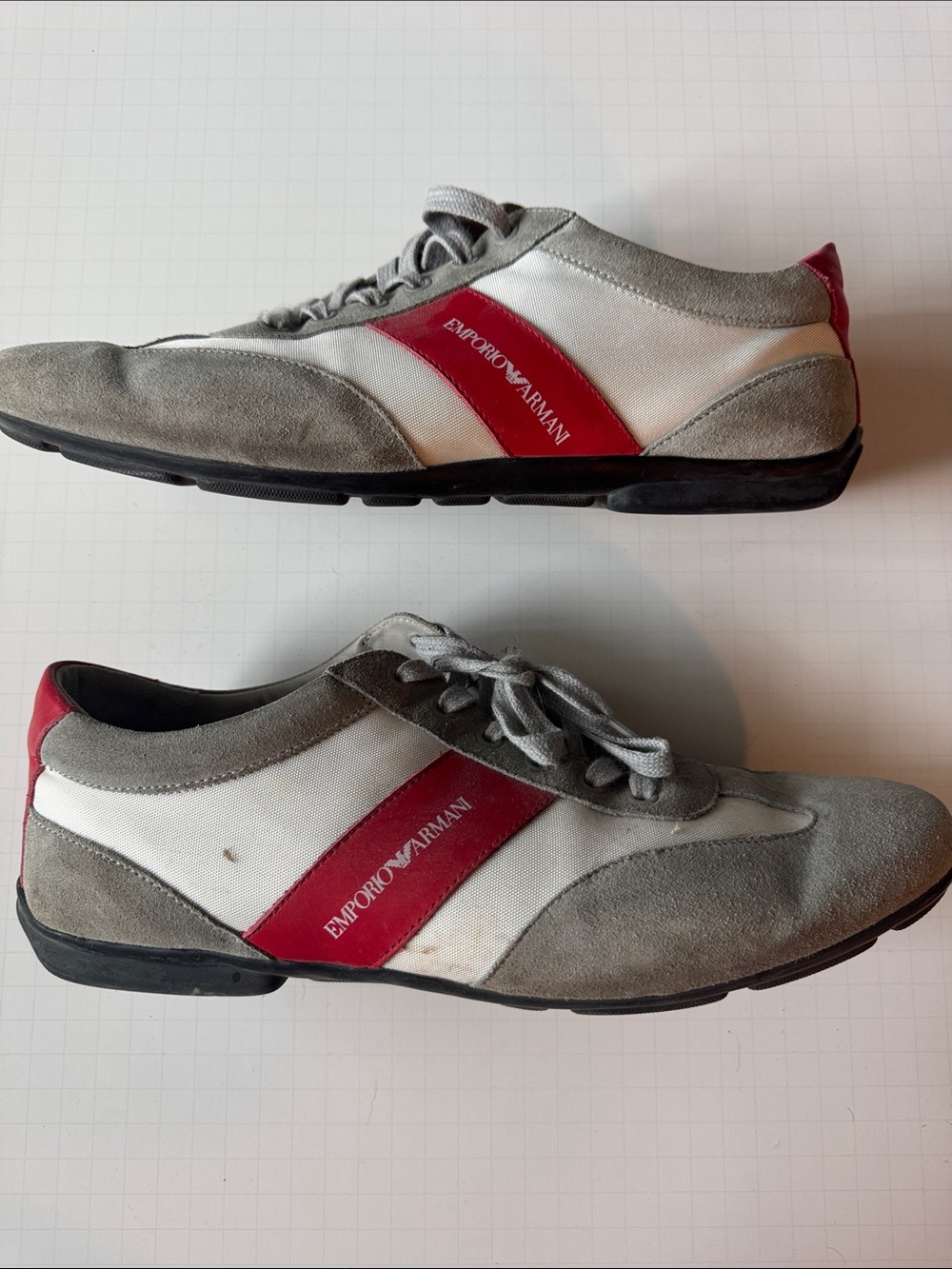 Emporio Armani Gray, White & Red Low-Top Sneakers